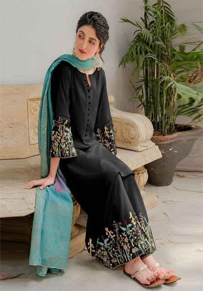 3 PIECE EMBROIDERED DHANAK SUIT