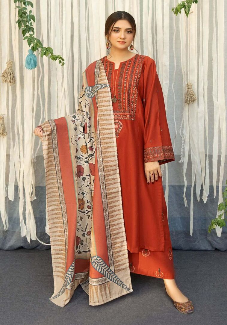 3PIECE UNSTITCHED EMBROIDED DHANAK SUIT