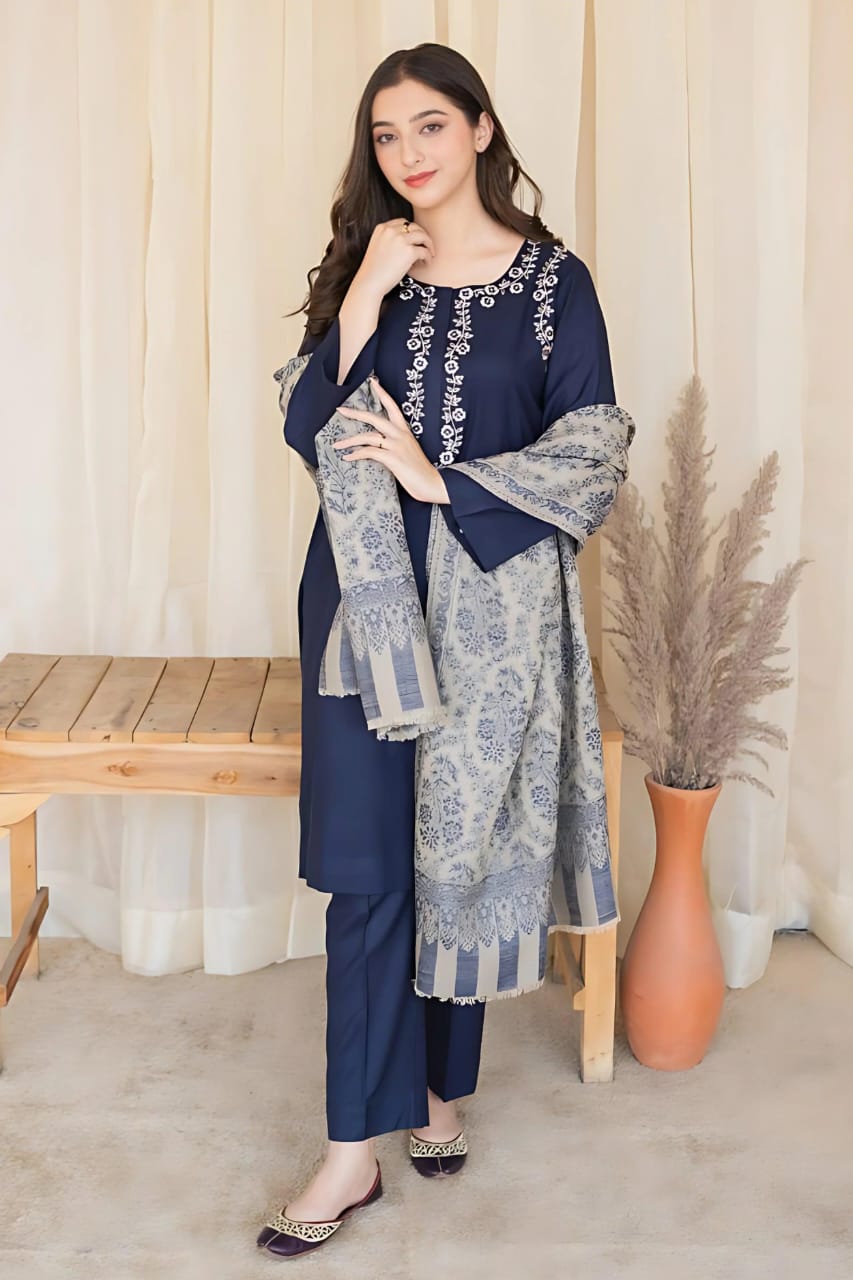 3 PIECE EMBROIDERED DHANAK SUIT