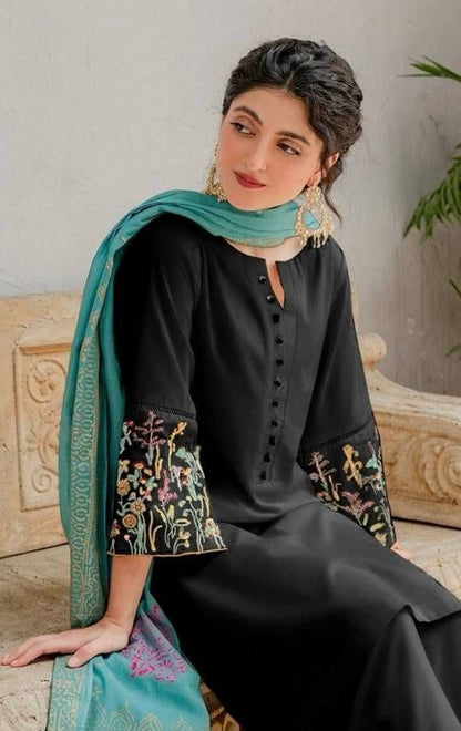 3 PIECE EMBROIDERED DHANAK SUIT