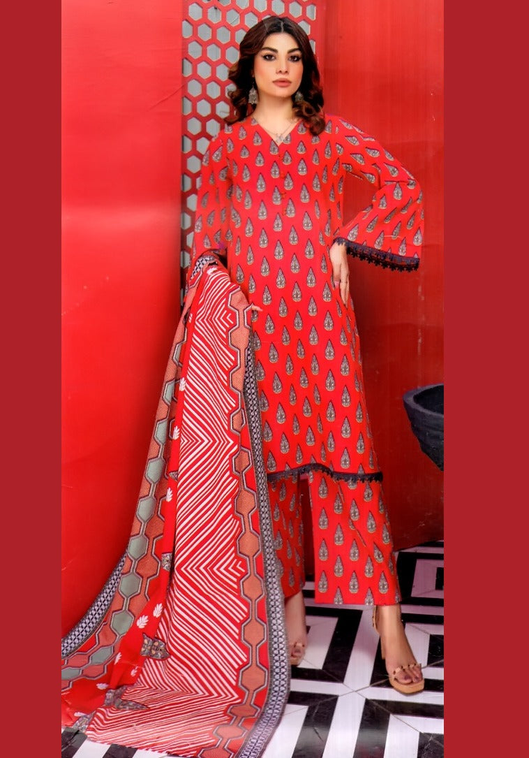 3PIECE UNSTITCHED DIGITAL PRINTED ALL OVER KHADDAR