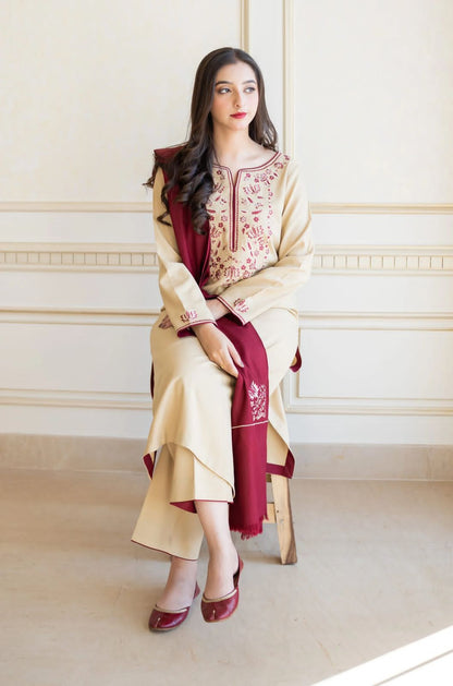 3PIECE UNSTITCHED EMBROIDED DHANAK SUIT